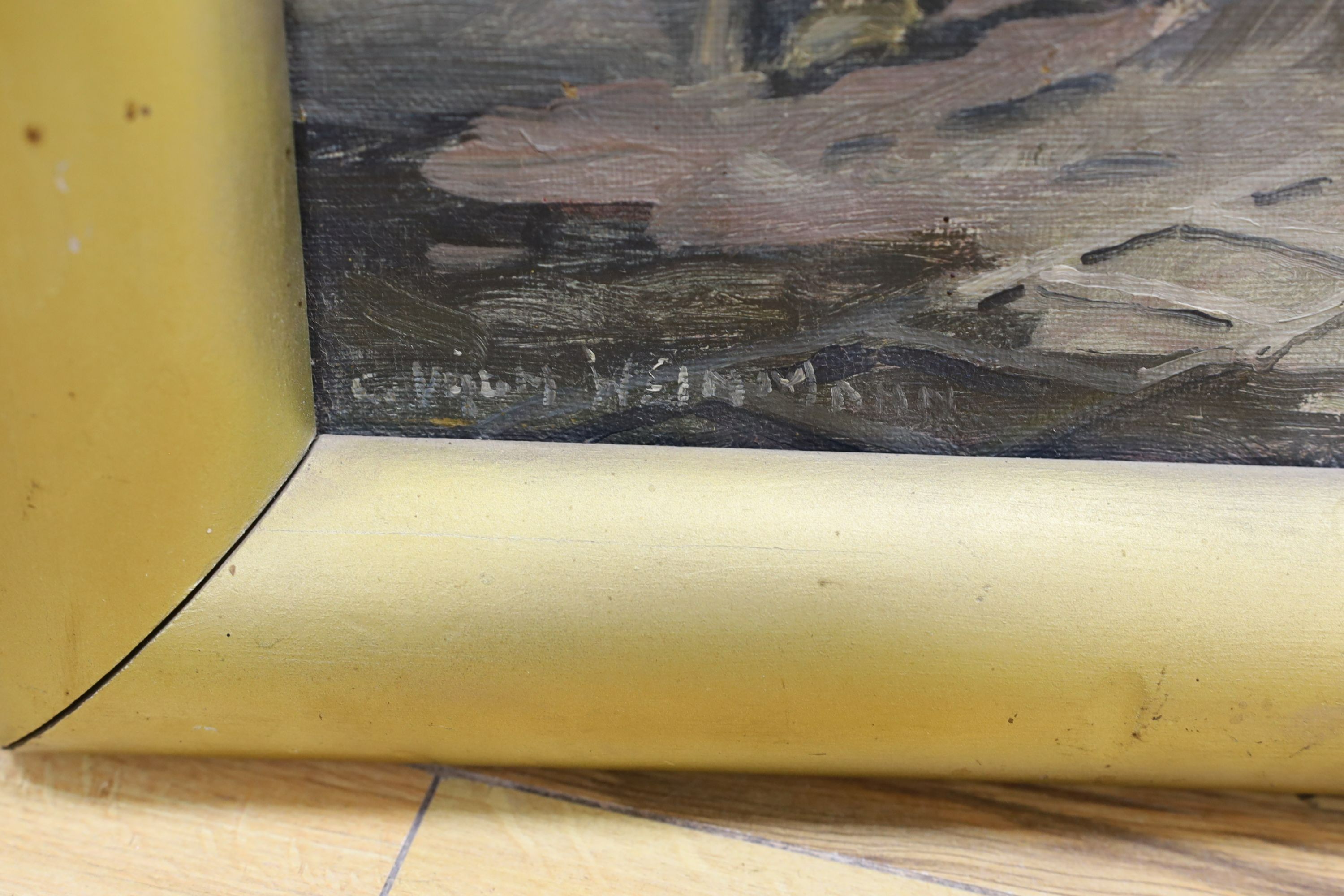 Werner Vogel Weinmann, oil on canvas, At Golgotha, signed with label verso, 58 x 78cm